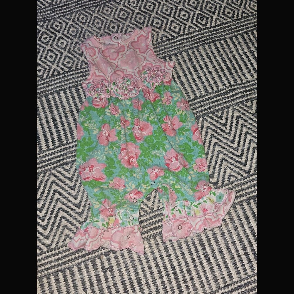 Ann Loren Watercolor Floral Print Romper 6-12 Months